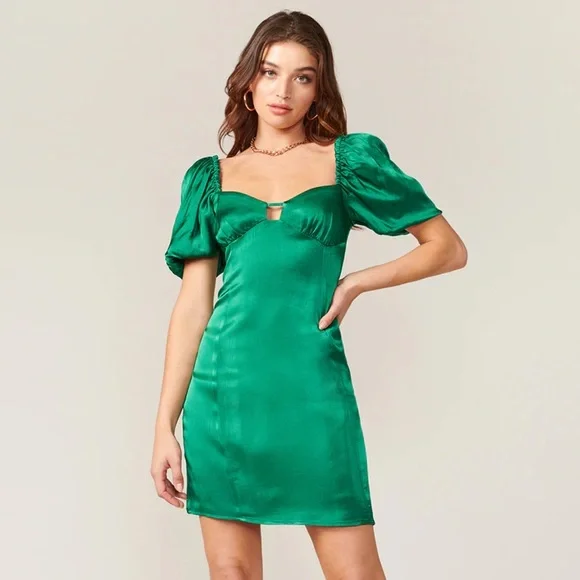 adelyn rae green dress Adelyn Rae Women's High Neck Satin Midi Dress, Large